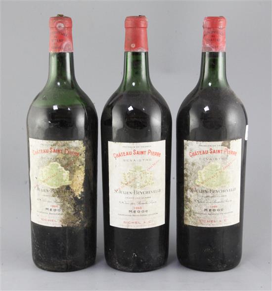 Three magnums of Chateau Saint Pierre, St. Julien Beychevelle, 1966.